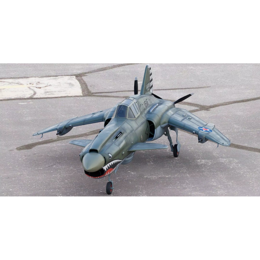 Viper P-40 Fighter Aircraft Concept 3D Model – Cyberpunk Retro Style, FBX - View 5