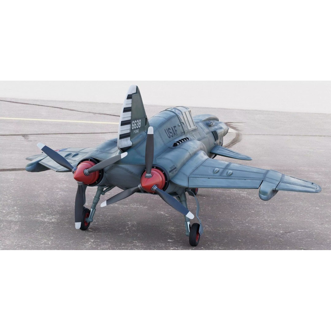 Viper P-40 Fighter Aircraft Concept 3D Model – Cyberpunk Retro Style, FBX - View 6