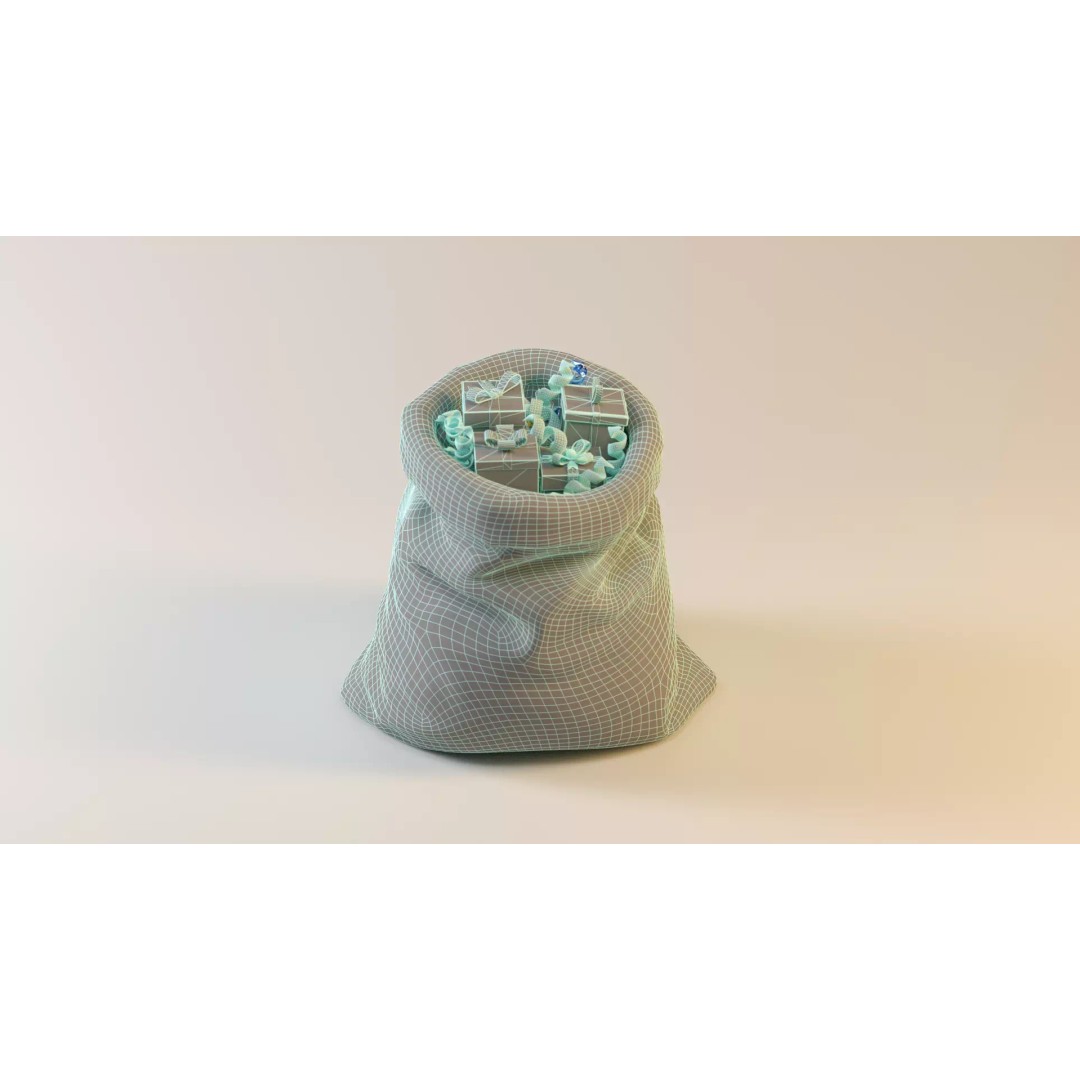Santa Gift Bag 3D Model – Low Poly PBR Asset for Holiday Renders - View 10