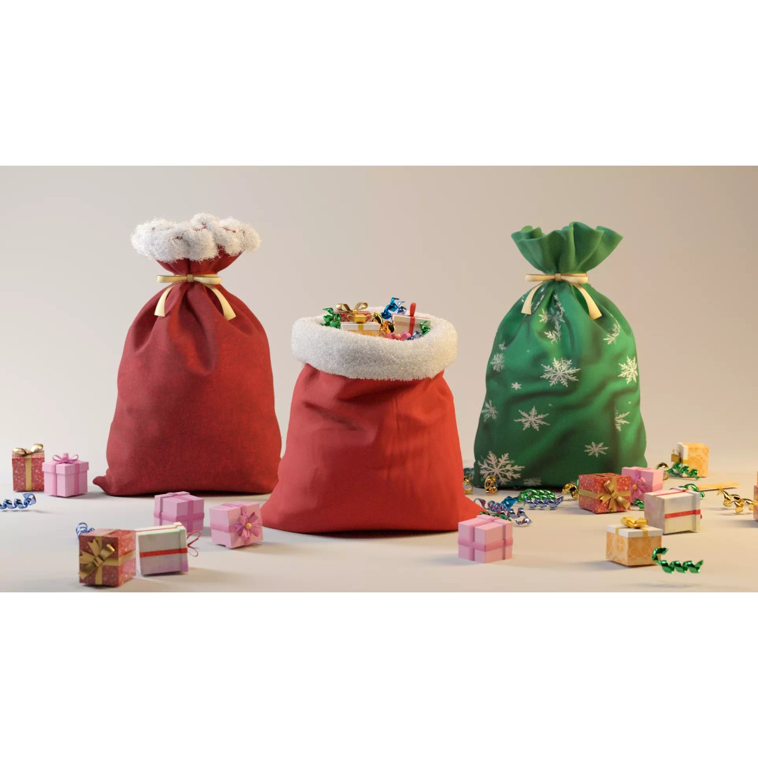 Santa Gift Bag 3D Model – Low Poly PBR Asset for Holiday Renders - View 2