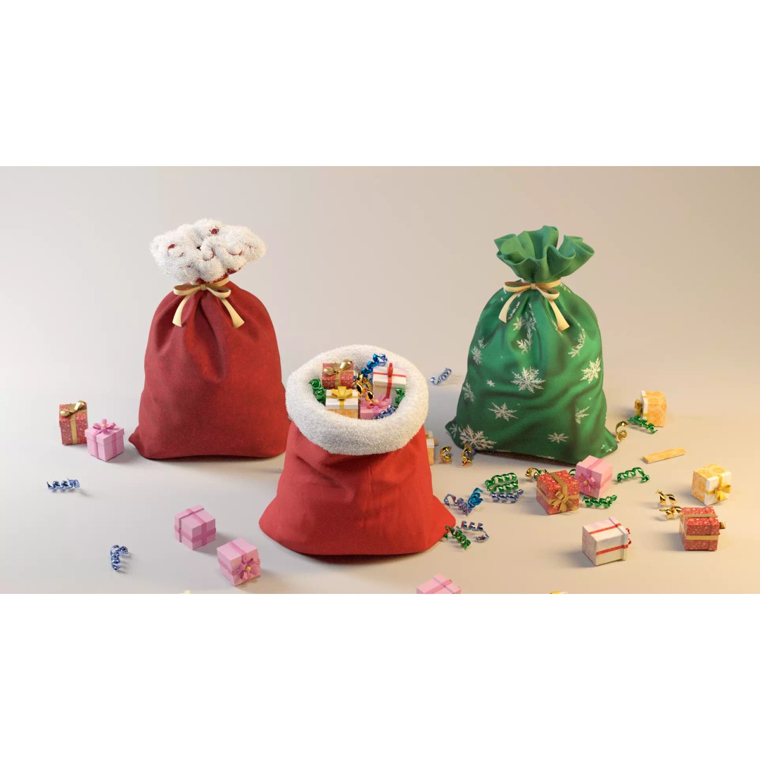 Santa Gift Bag 3D Model – Low Poly PBR Asset for Holiday Renders - View 3