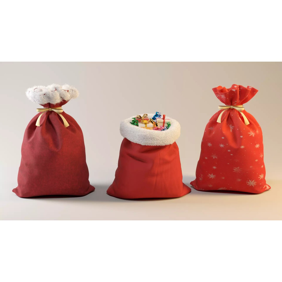 Santa Gift Bag 3D Model – Low Poly PBR Asset for Holiday Renders - View 4