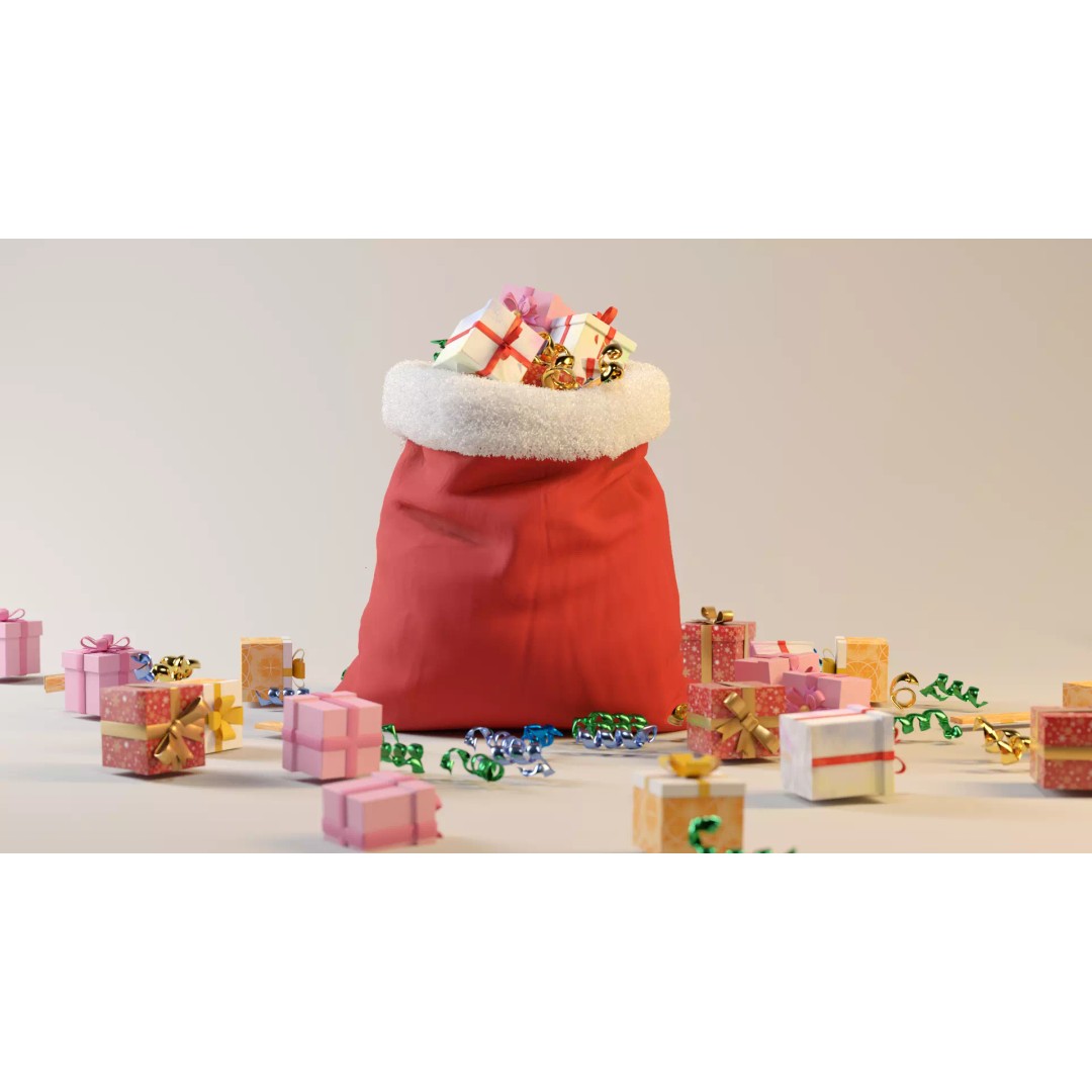 Santa Gift Bag 3D Model – Low Poly PBR Asset for Holiday Renders - View 5