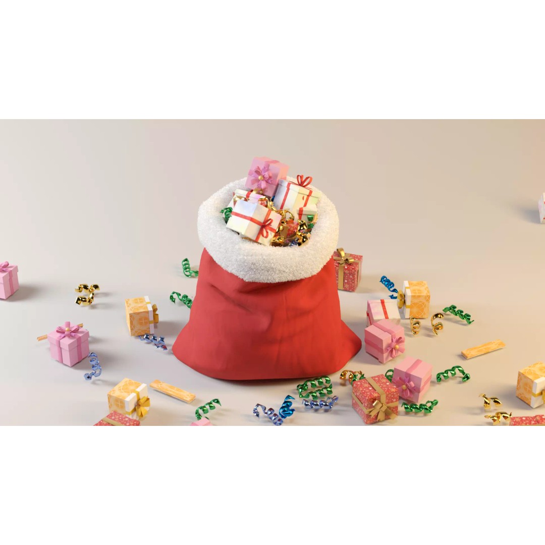 Santa Gift Bag 3D Model – Low Poly PBR Asset for Holiday Renders - View 6