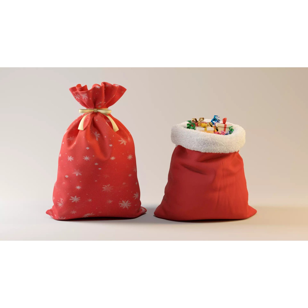 Santa Gift Bag 3D Model – Low Poly PBR Asset for Holiday Renders - View 7