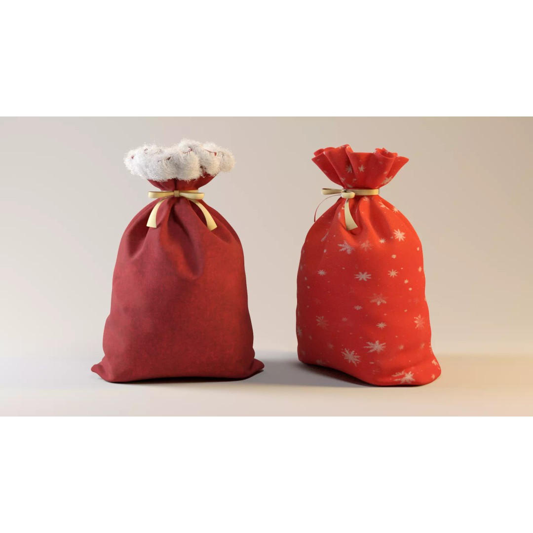 Santa Gift Bag 3D Model – Low Poly PBR Asset for Holiday Renders - View 8