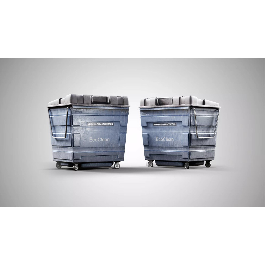 Waste Container 3D Model – High-Quality Bin with PBR Textures, FBX/OBJ - View 2