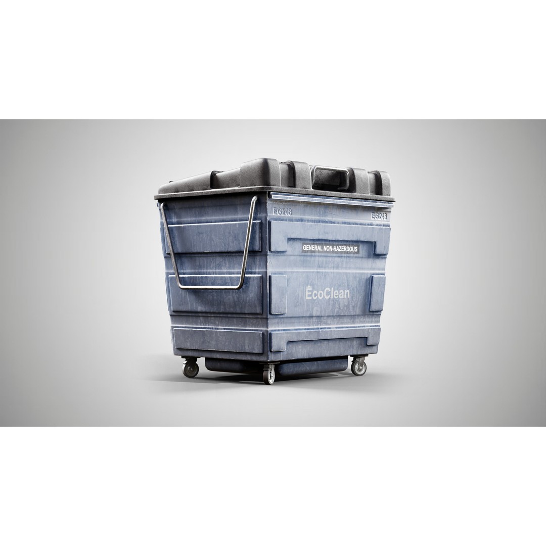 Waste Container 3D Model – High-Quality Bin with PBR Textures, FBX/OBJ - View 4