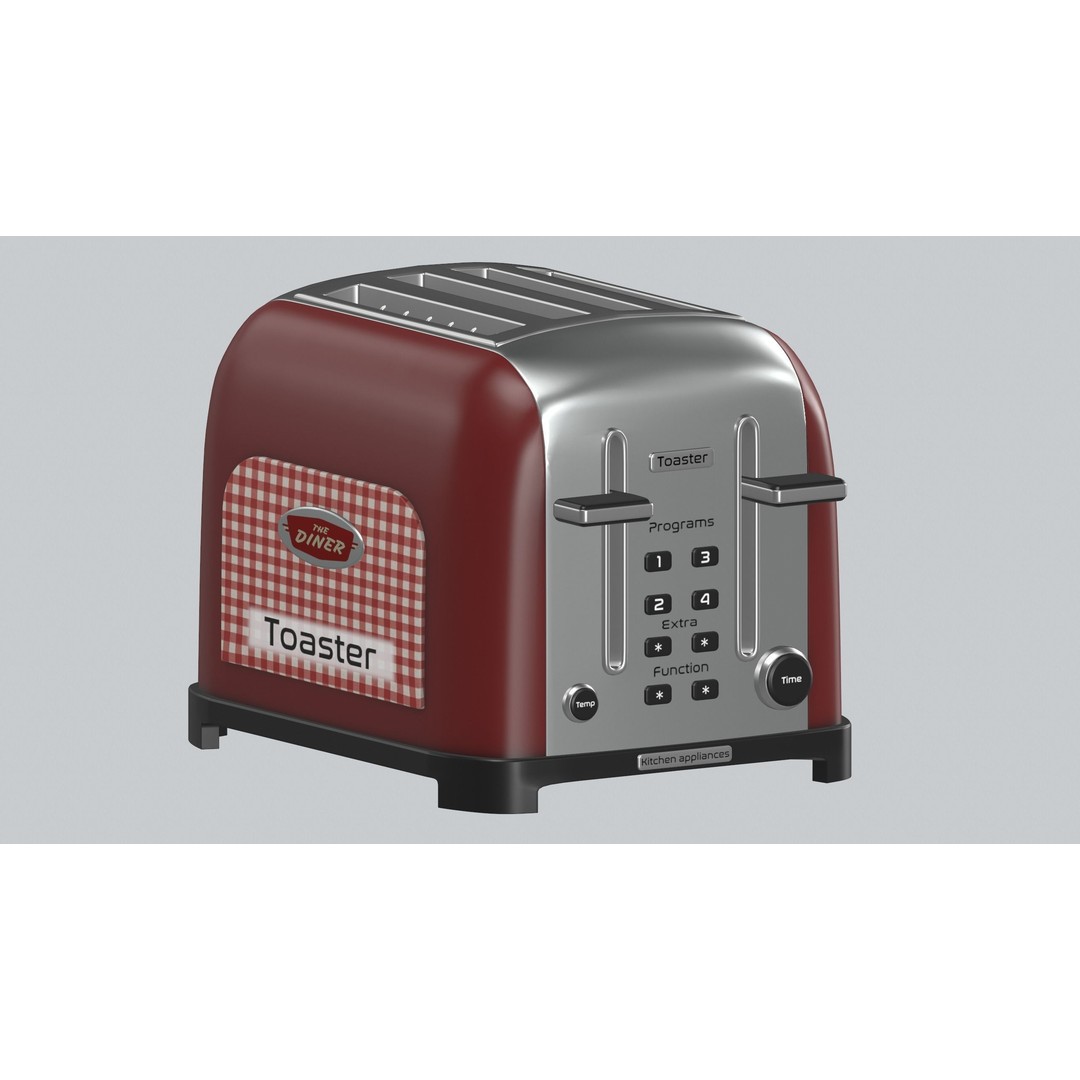 Toaster 3D Model – Low Poly PBR Kitchen Appliance, FBX, OBJ, Blender - View 3