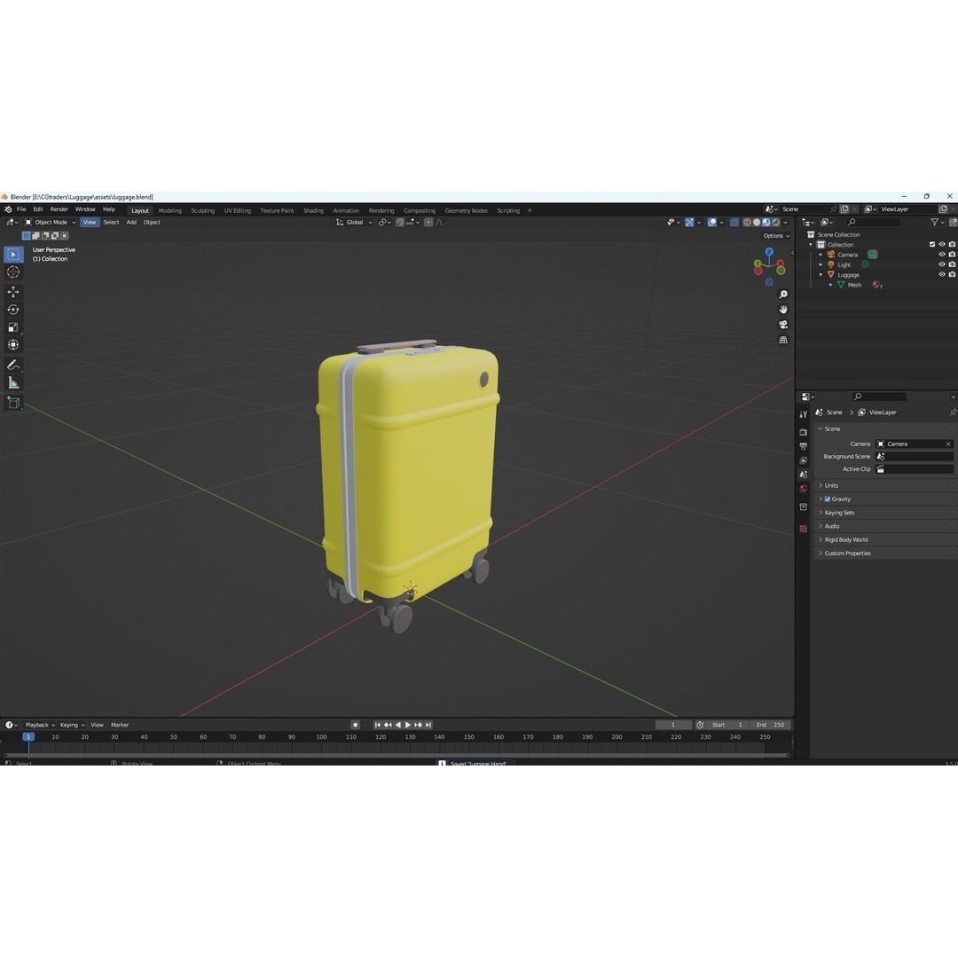 Trolley Suitcase 3D Model – Low Poly Luggage Asset, FBX, OBJ, Blender - View 24