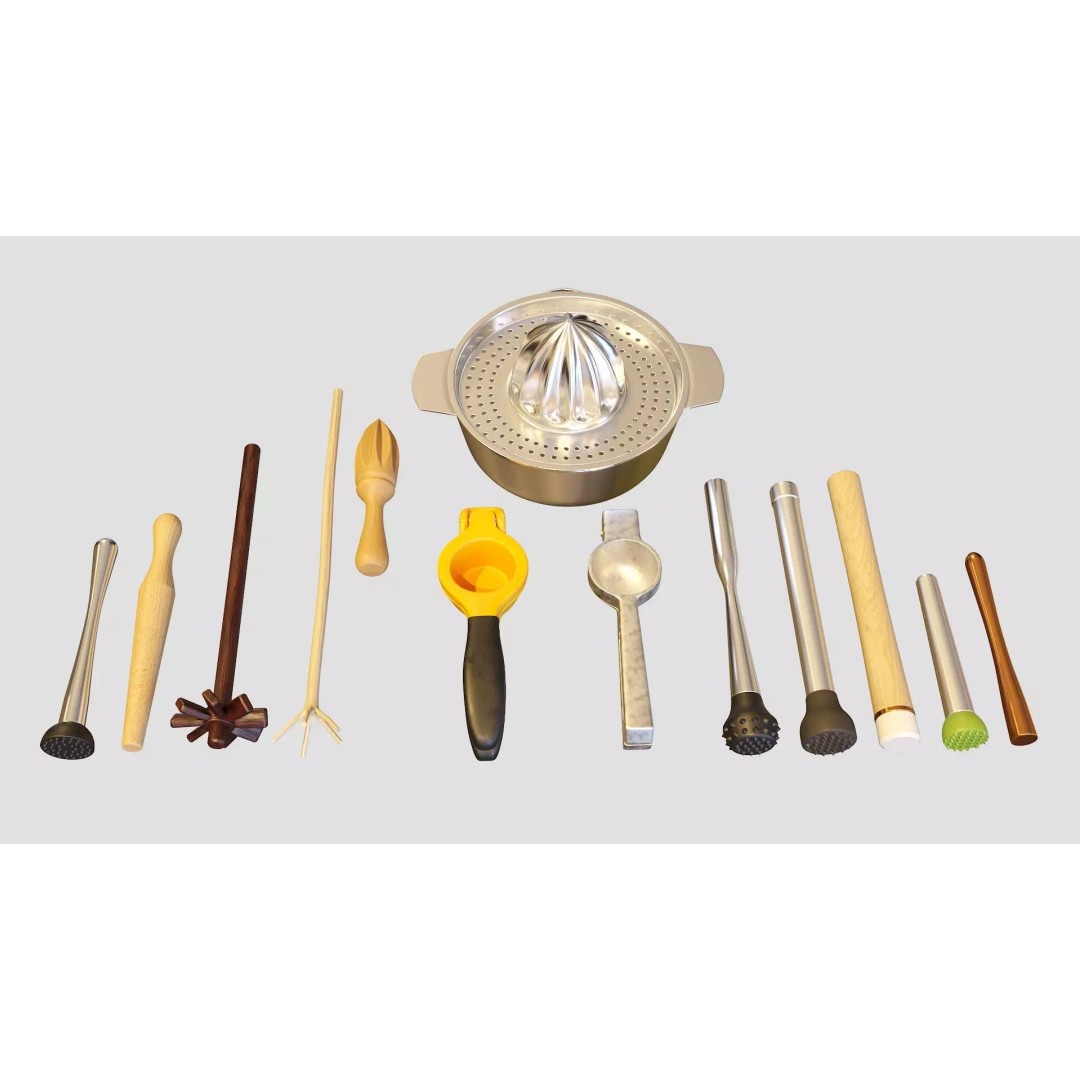 Bartender Tools Set 3D Model – PBR Kitchenware Asset, FBX, OBJ, Blender - View 2