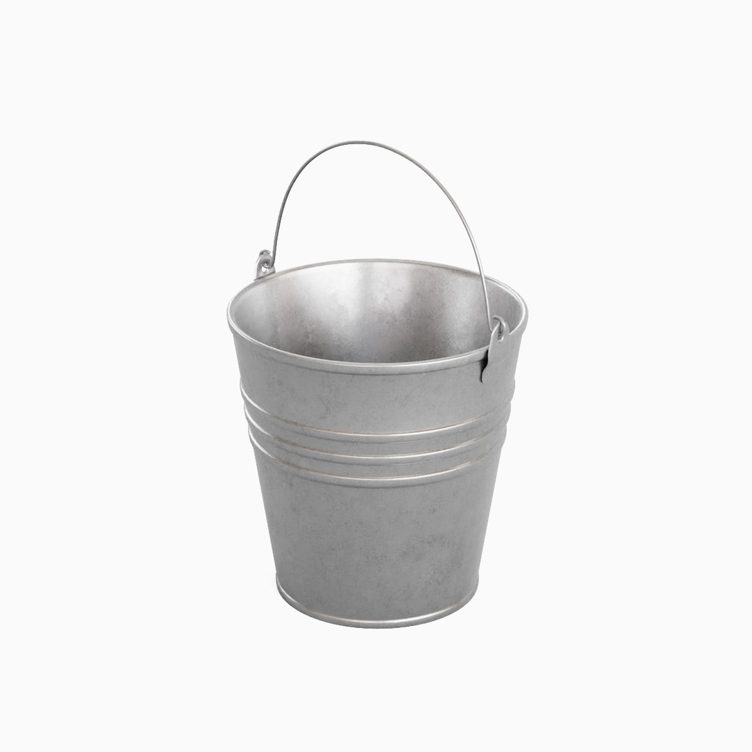 Steel Bucket Set 3D Model – Mid Poly PBR Textured Asset, FBX, Blender - View 20