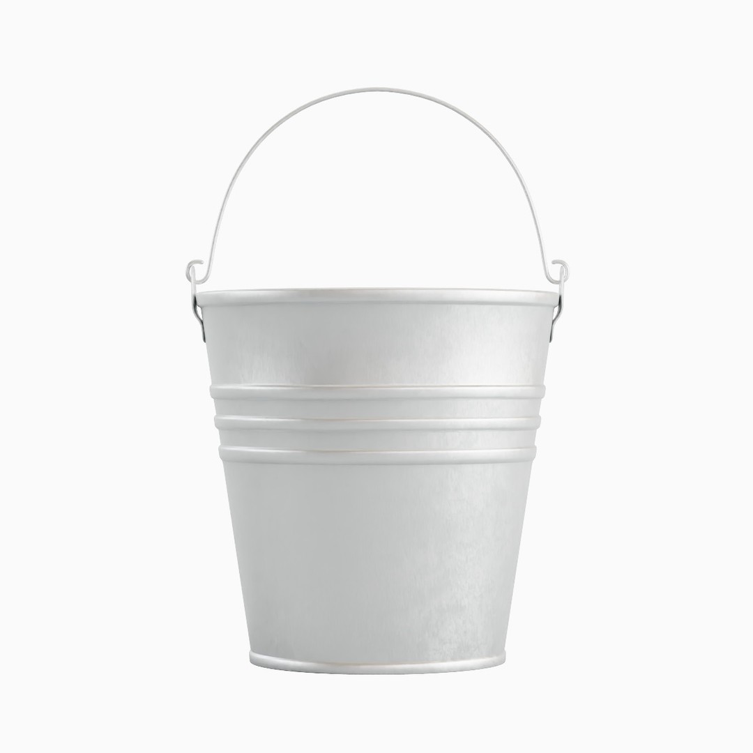 Steel Bucket Set 3D Model – Mid Poly PBR Textured Asset, FBX, Blender - View 3