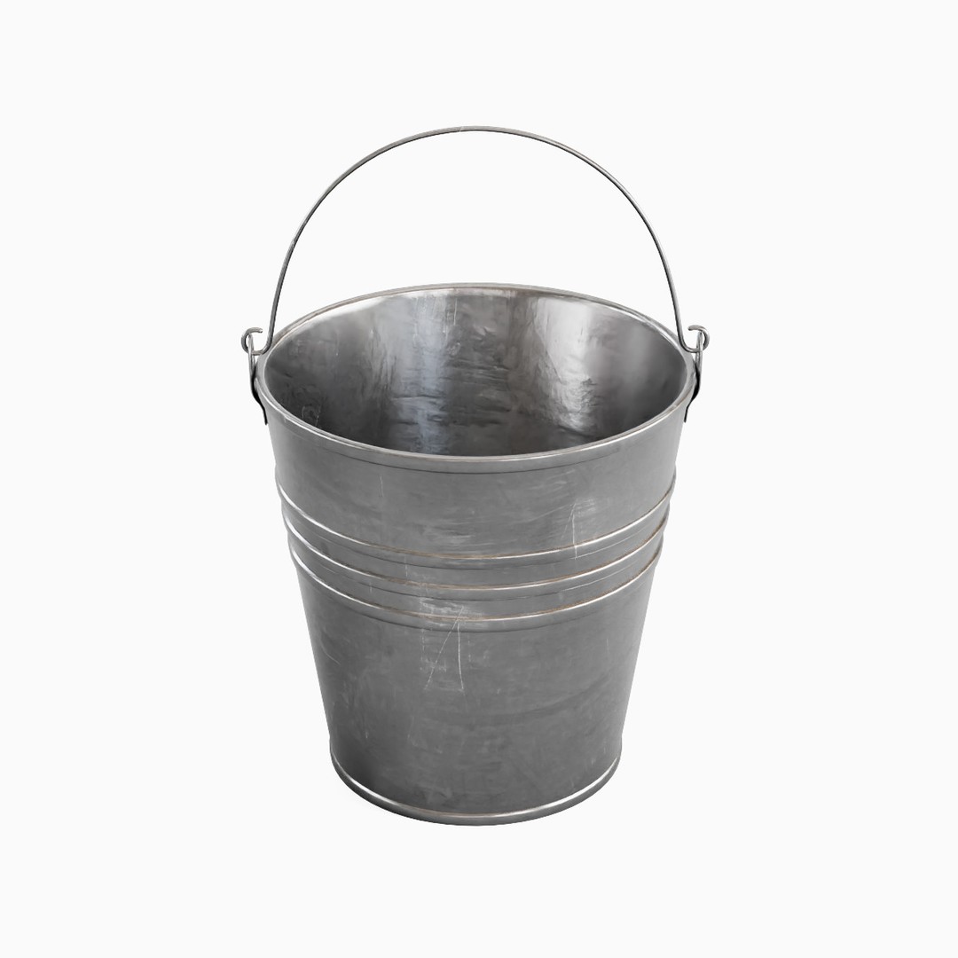 Steel Bucket Set 3D Model – Mid Poly PBR Textured Asset, FBX, Blender - View 30