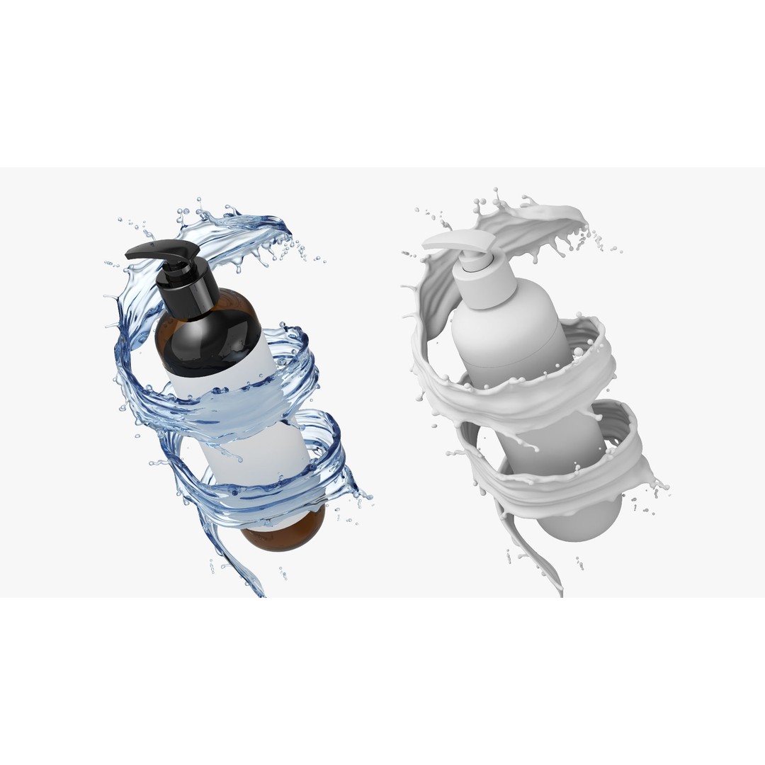 Shampoo Bottle 3D Model – High Detail Liquid Splash, FBX, OBJ - View 3