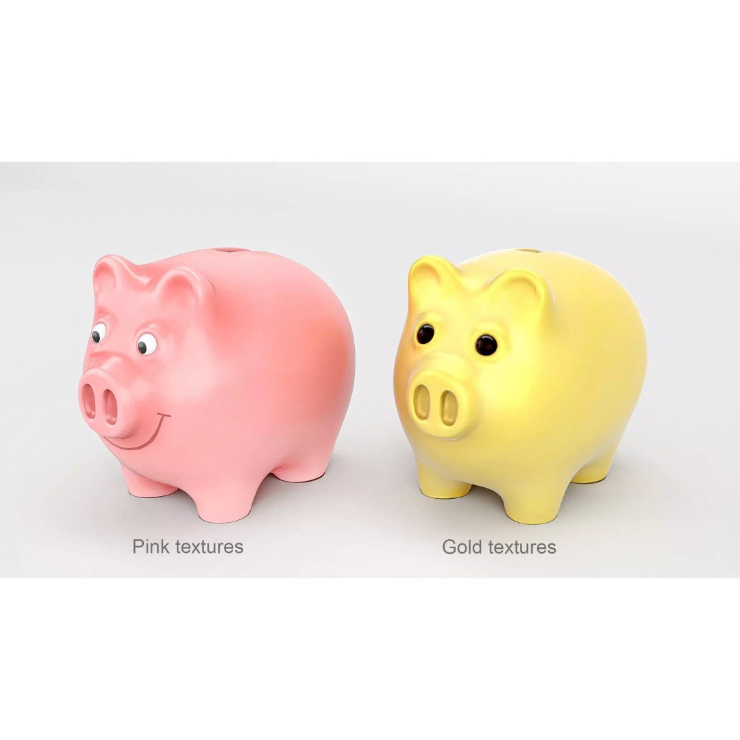 Piggy Bank 3D Model – Low Poly PBR Asset, FBX, Blender, Game Ready - View 4