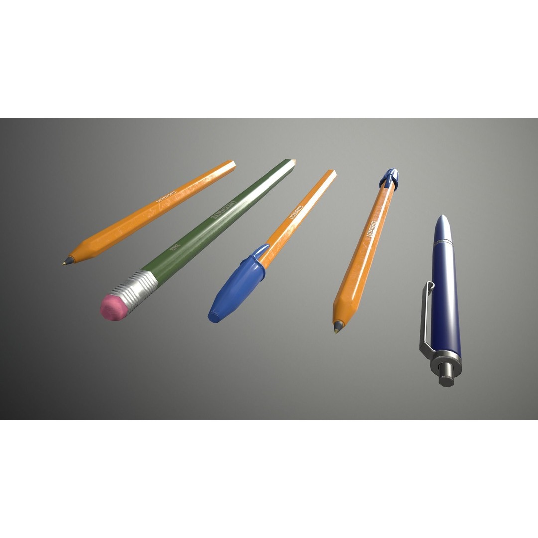Game-Ready Pen and Pencil 3D Model – Low Poly PBR Asset, FBX - View 4