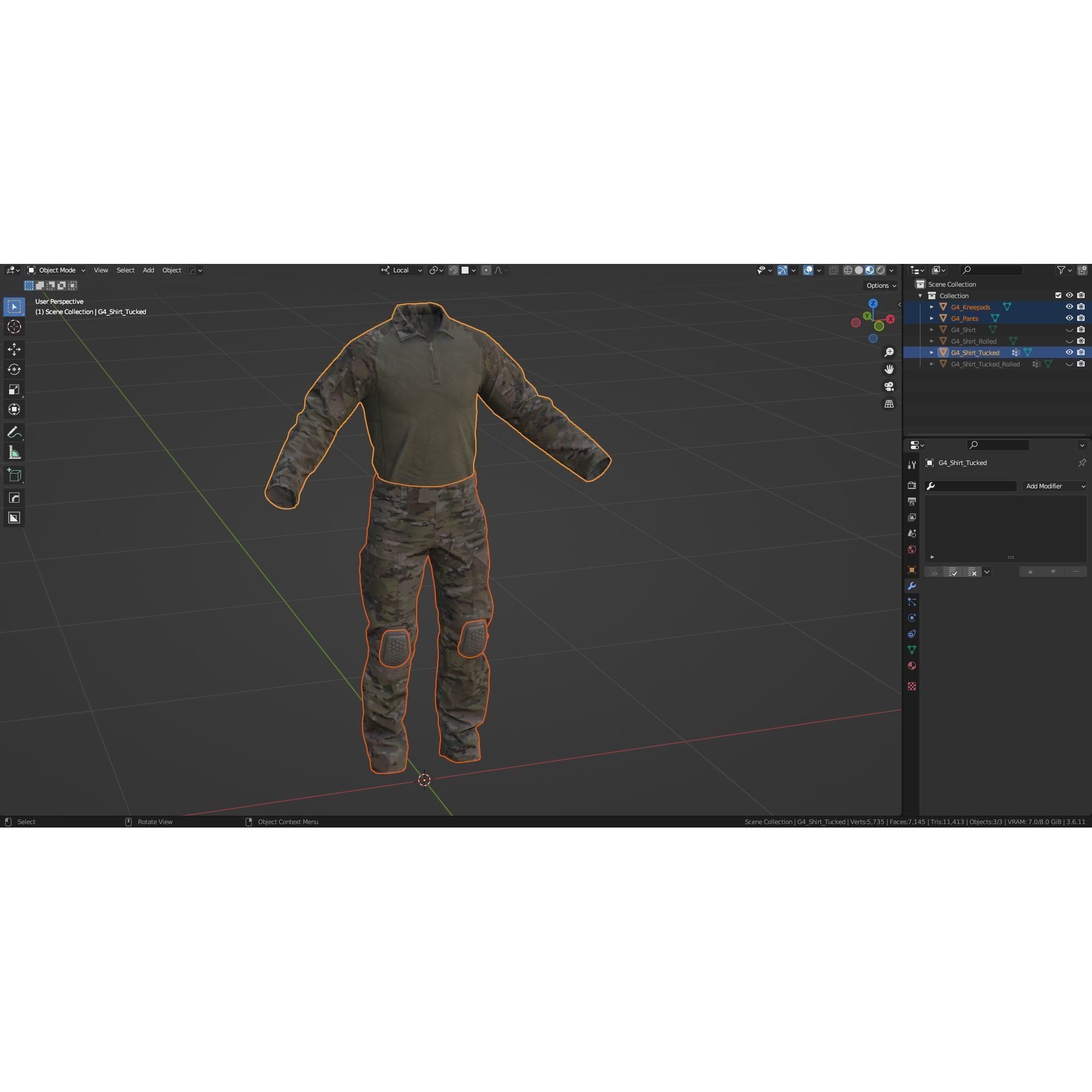 CRYE Precision Combat Uniform G4 - Low-Poly Game-Ready 3D Model