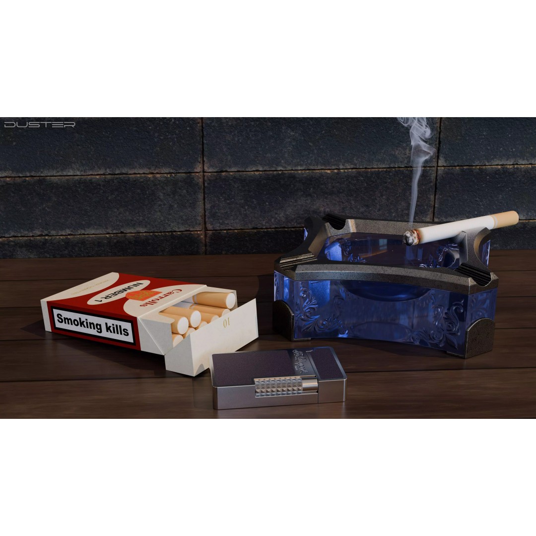 Ashtray 3D Model Collection – Low Poly Tobacco Accessories, FBX, Blender - View 2