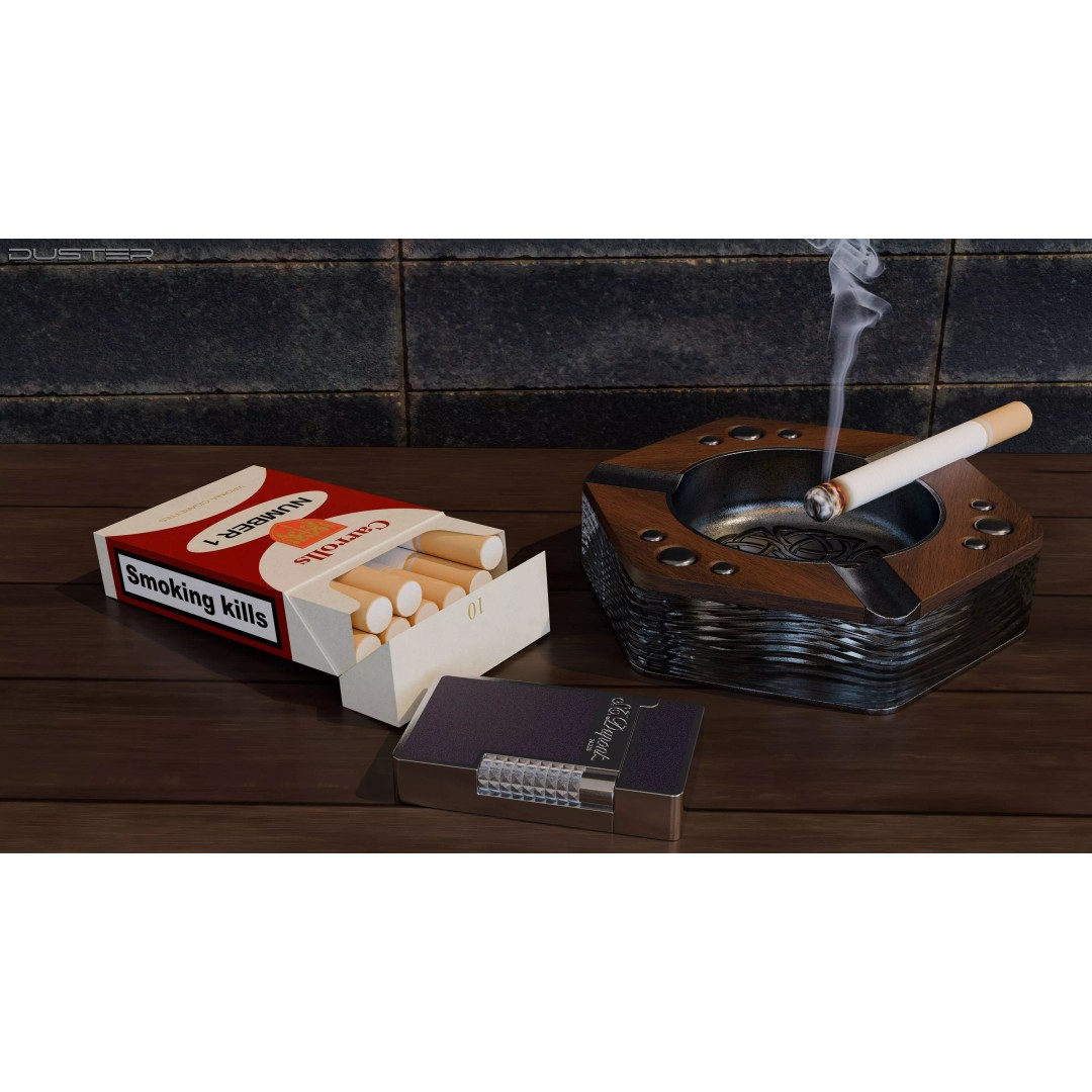 Ashtray 3D Model Collection – Low Poly Tobacco Accessories, FBX, Blender - View 3