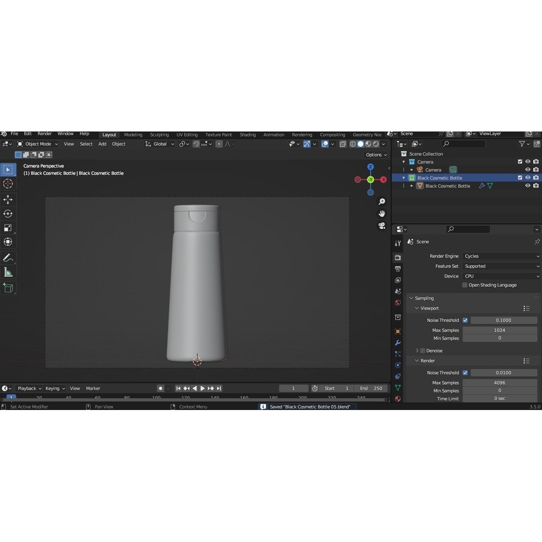 Black Cosmetic Bottle 3D Model – PBR Textured, Blender & FBX