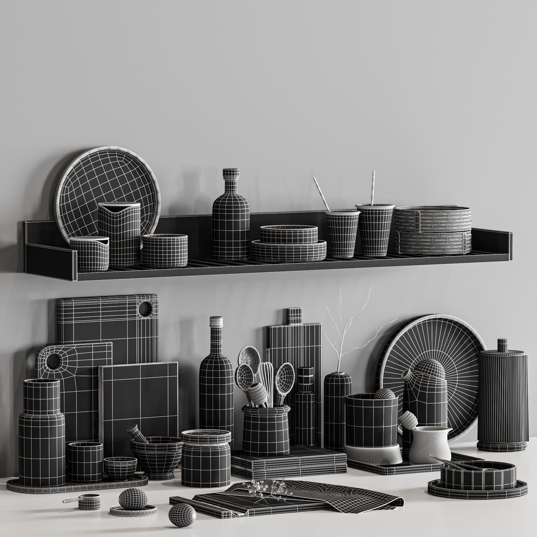 Kitchen Accessories 3D Model – High Poly Kitchenware Set, FBX & OBJ