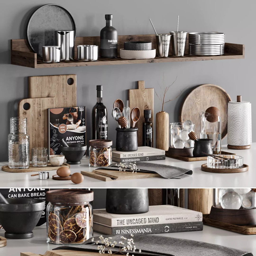 Kitchen Accessories 3D Model – High Poly Kitchenware Set, FBX & OBJ - View 2