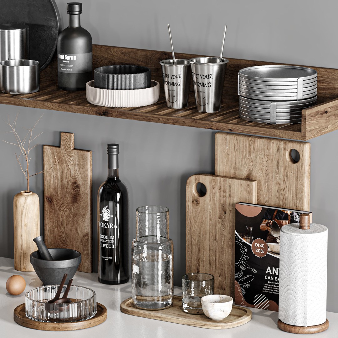 Kitchen Accessories 3D Model – High Poly Kitchenware Set, FBX & OBJ - View 4
