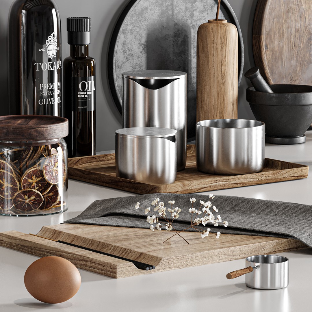 Kitchen Accessories 3D Model – High Poly Kitchenware Set, FBX & OBJ - View 5