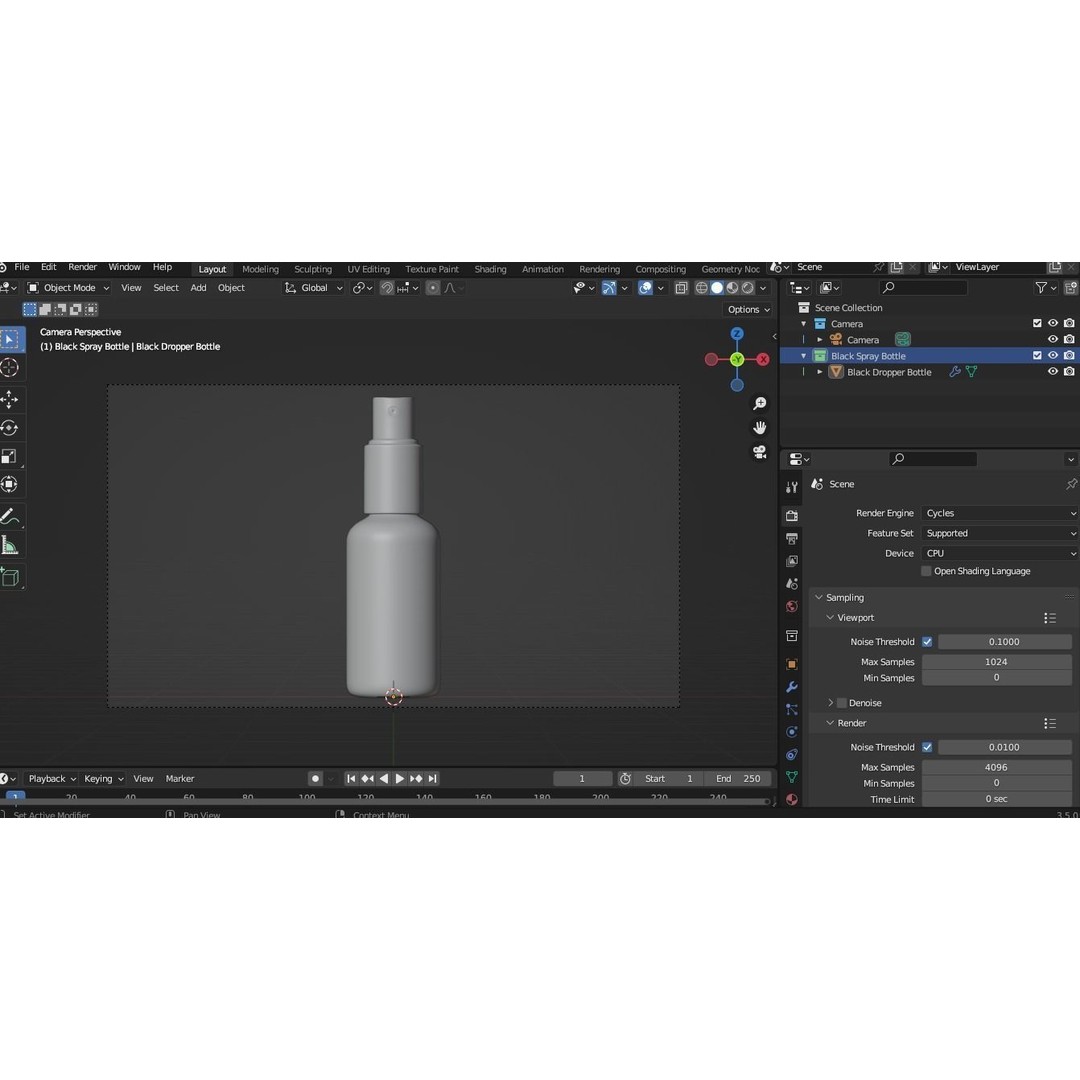 Black Spray Bottle 3D Model – PBR Textured, Blender & FBX Formats