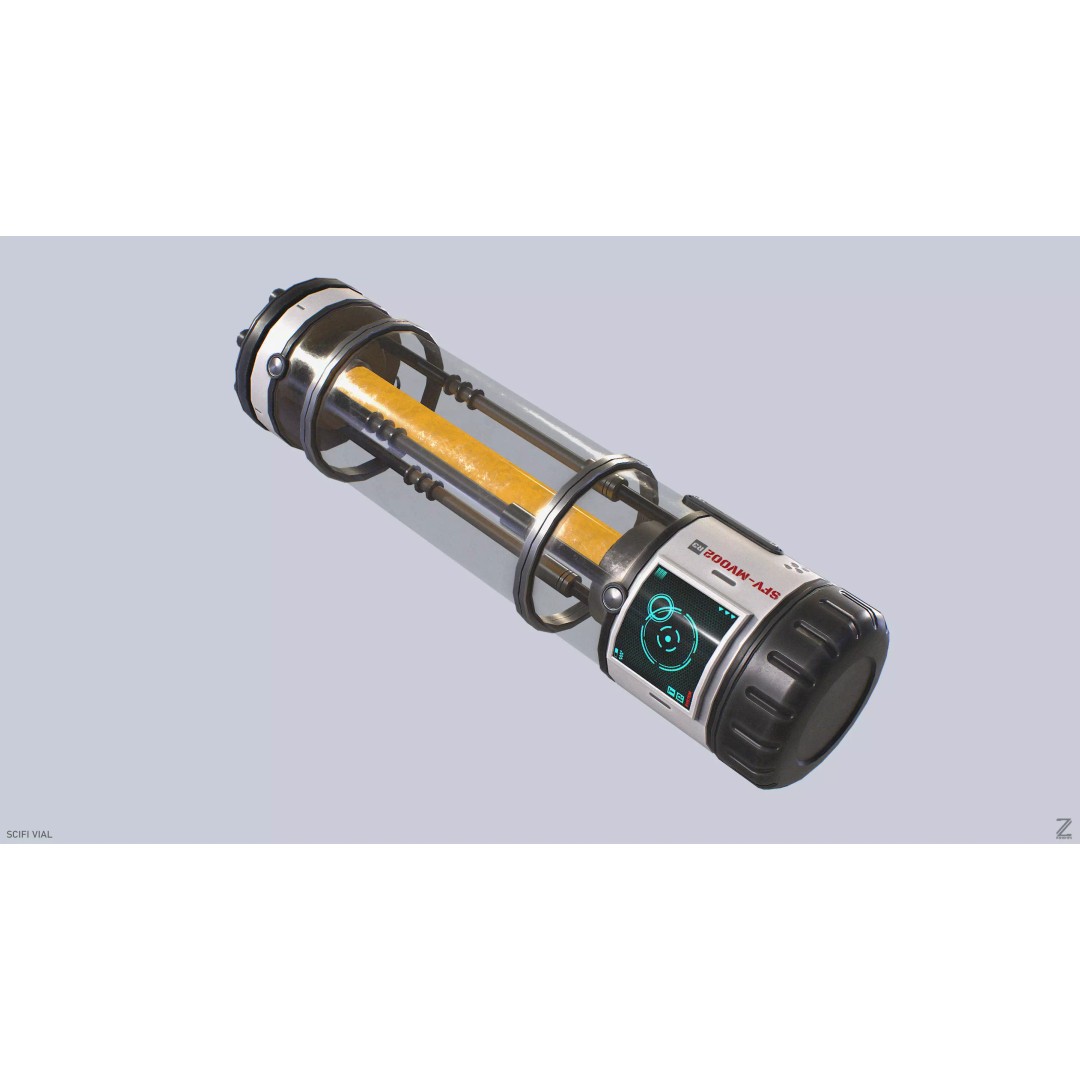 Sci-Fi Vial 3D Model – Low Poly Game Asset, PBR Textures, FBX, OBJ - View 3