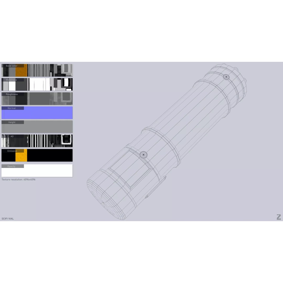Sci-Fi Vial 3D Model – Low Poly Game Asset, PBR Textures, FBX, OBJ - View 4
