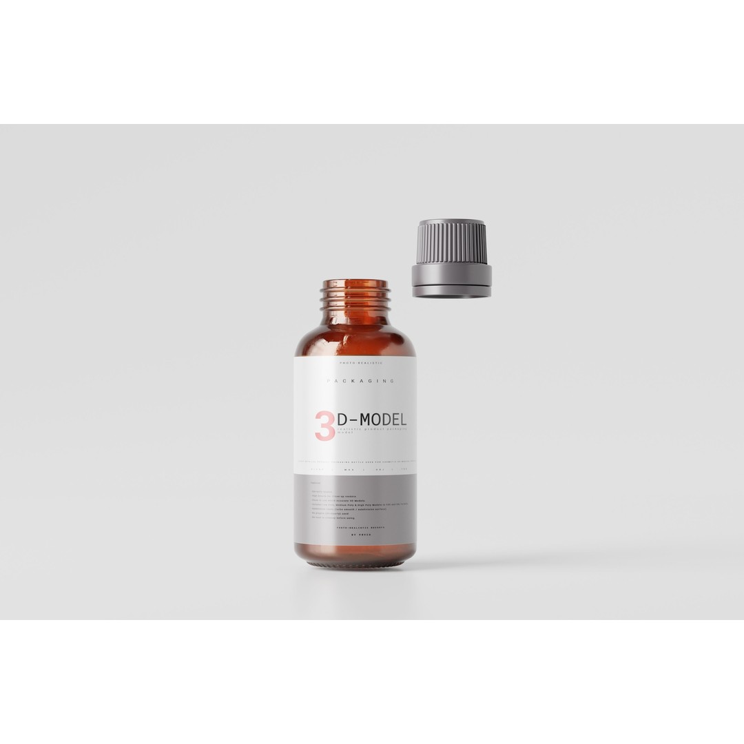 Amber Glass Bottle 3D Model – Low Poly Packaging for Liquids, FBX & OBJ - View 10
