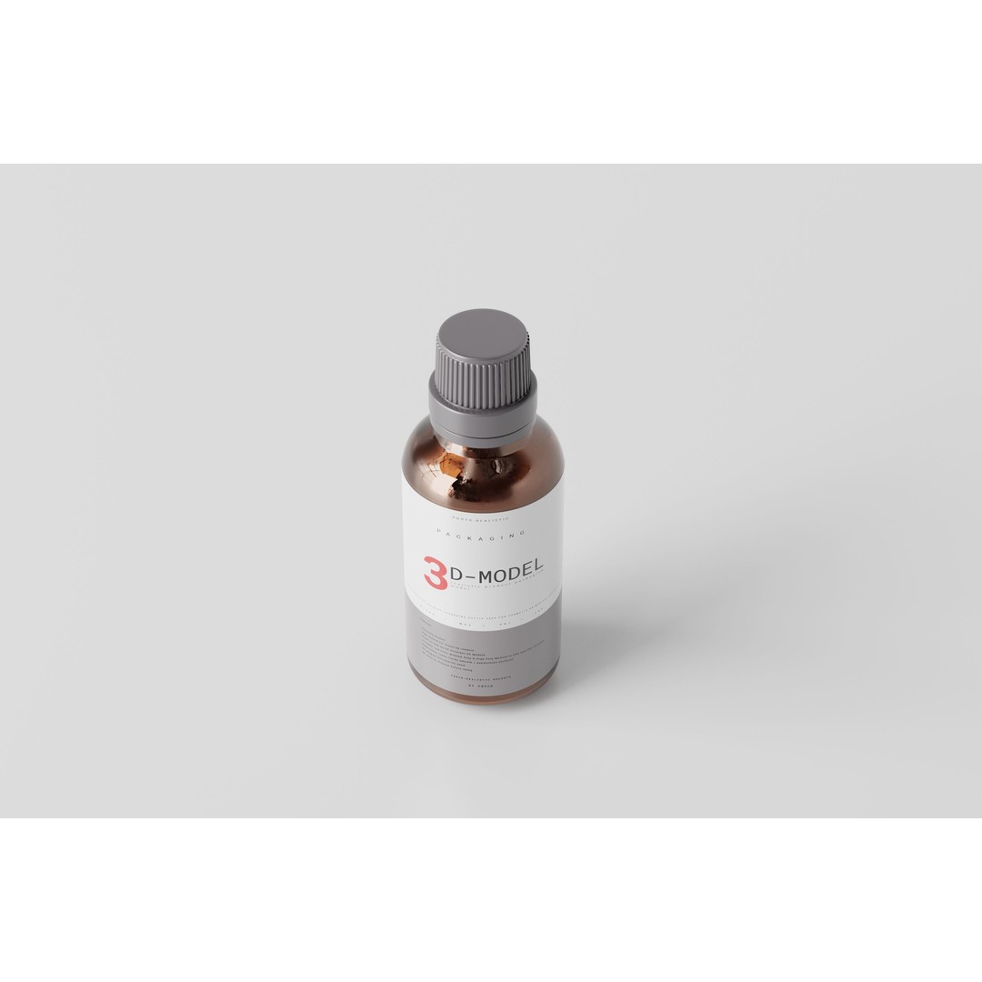Amber Glass Bottle 3D Model – Low Poly Packaging for Liquids, FBX & OBJ - View 5