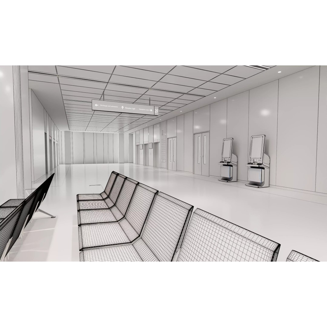 Hospital Lobby 3D Model – Modern Reception Area with PBR Textures, FBX - View 13