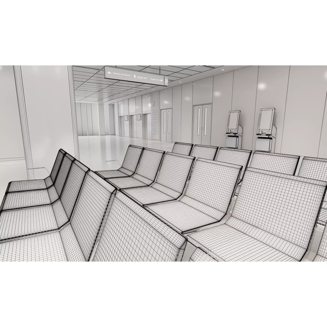 Hospital Lobby 3D Model – Modern Reception Area with PBR Textures, FBX - View 17