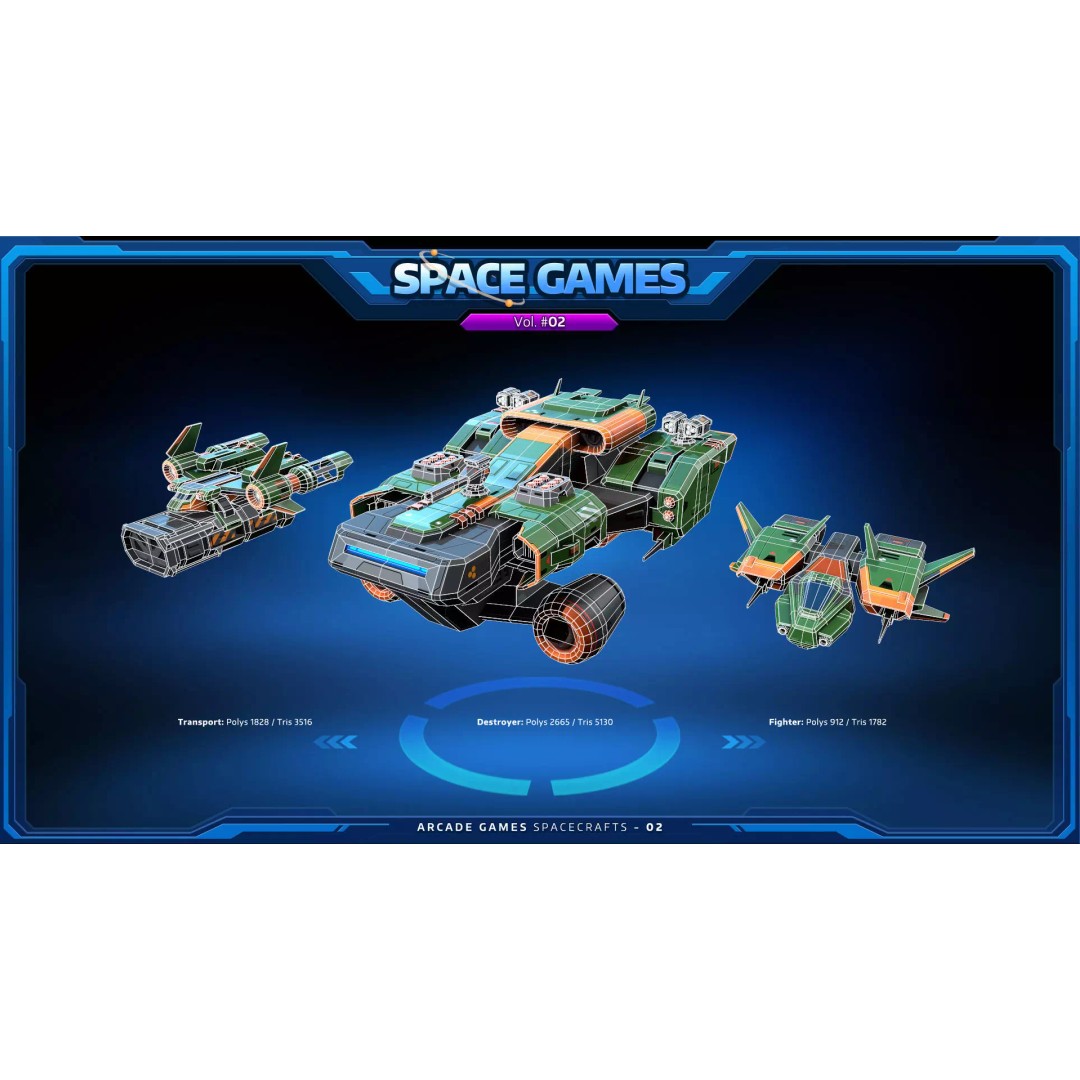 Cartoonish Spaceships 3D Model – Low Poly PBR Game Asset, FBX, OBJ
