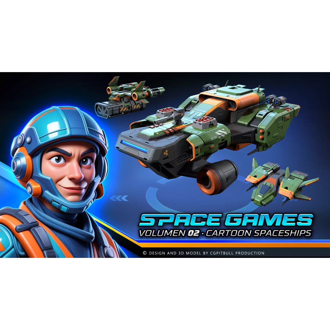 Cartoonish Spaceships 3D Model – Low Poly PBR Game Asset, FBX, OBJ - View 2