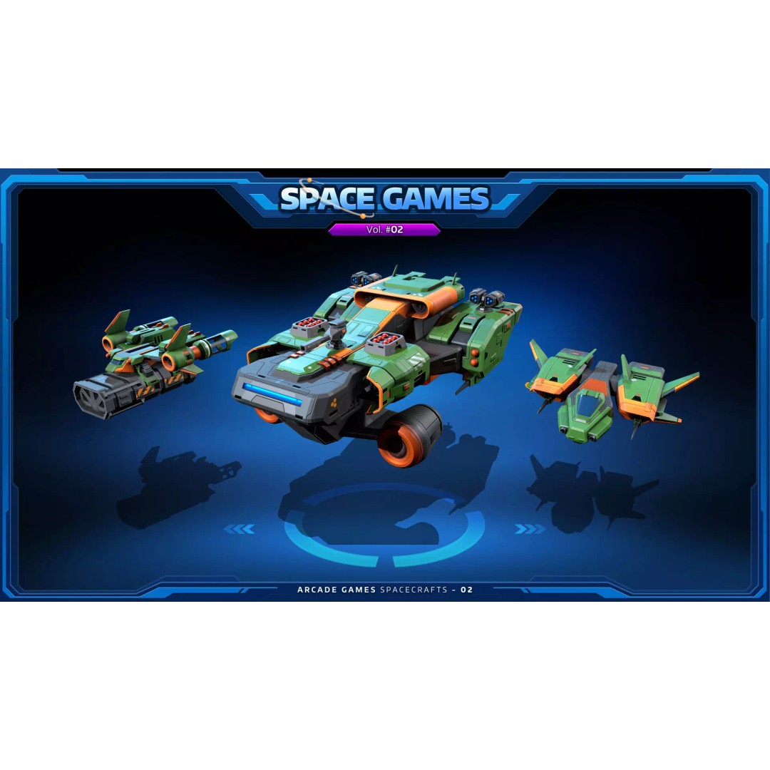 Cartoonish Spaceships 3D Model – Low Poly PBR Game Asset, FBX, OBJ - View 3