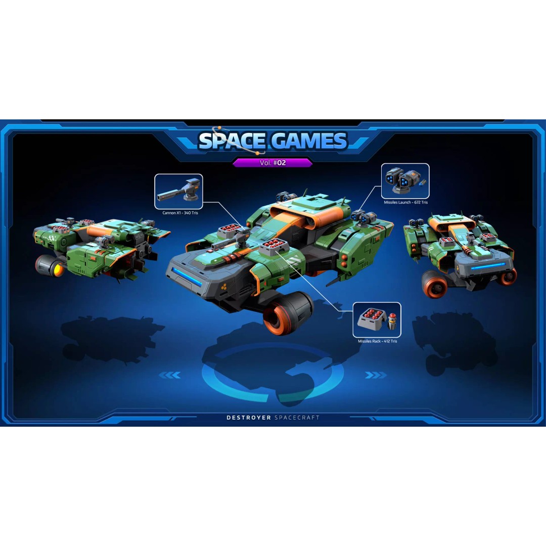 Cartoonish Spaceships 3D Model – Low Poly PBR Game Asset, FBX, OBJ - View 5