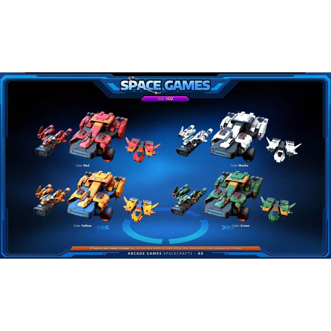 Cartoonish Spaceships 3D Model – Low Poly PBR Game Asset, FBX, OBJ - View 9