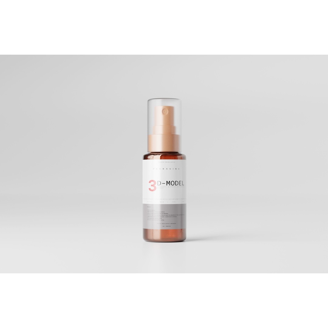 Amber Glass Airless Pump & Spray Bottle 3D Model – Low Poly, FBX, OBJ - View 3