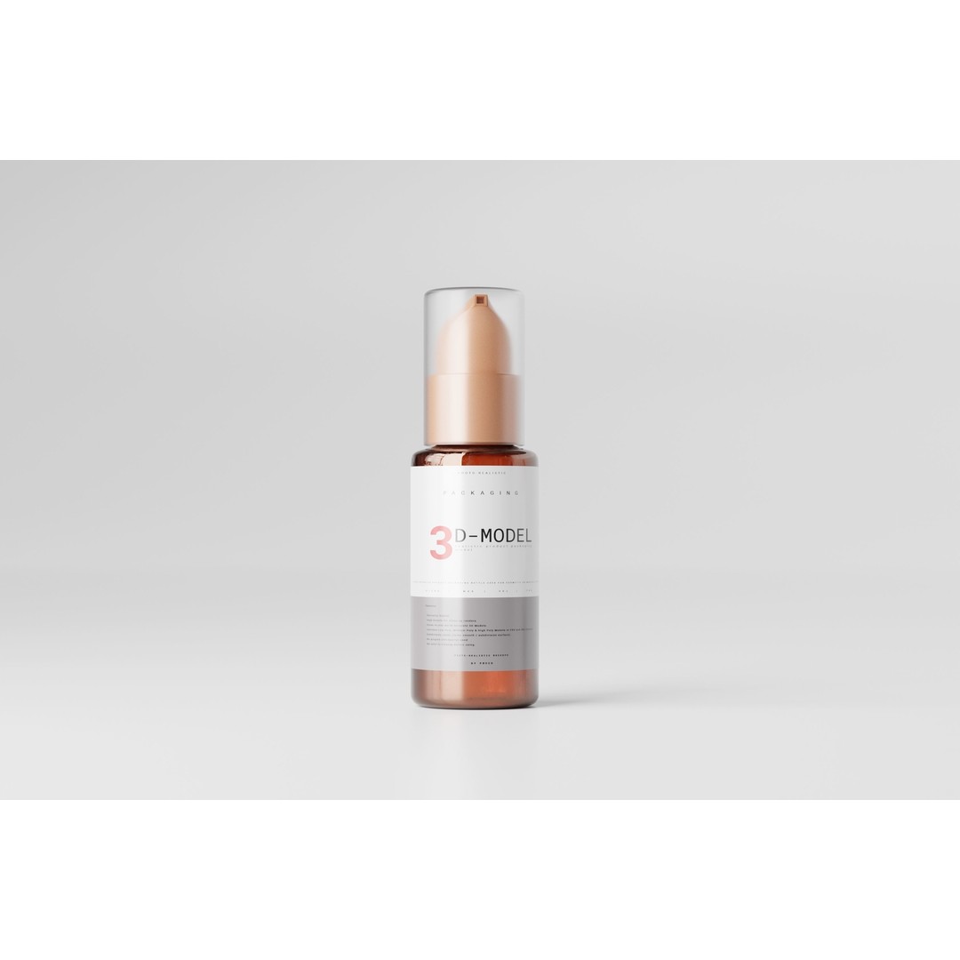 Amber Glass Airless Pump & Spray Bottle 3D Model – Low Poly, FBX, OBJ - View 4