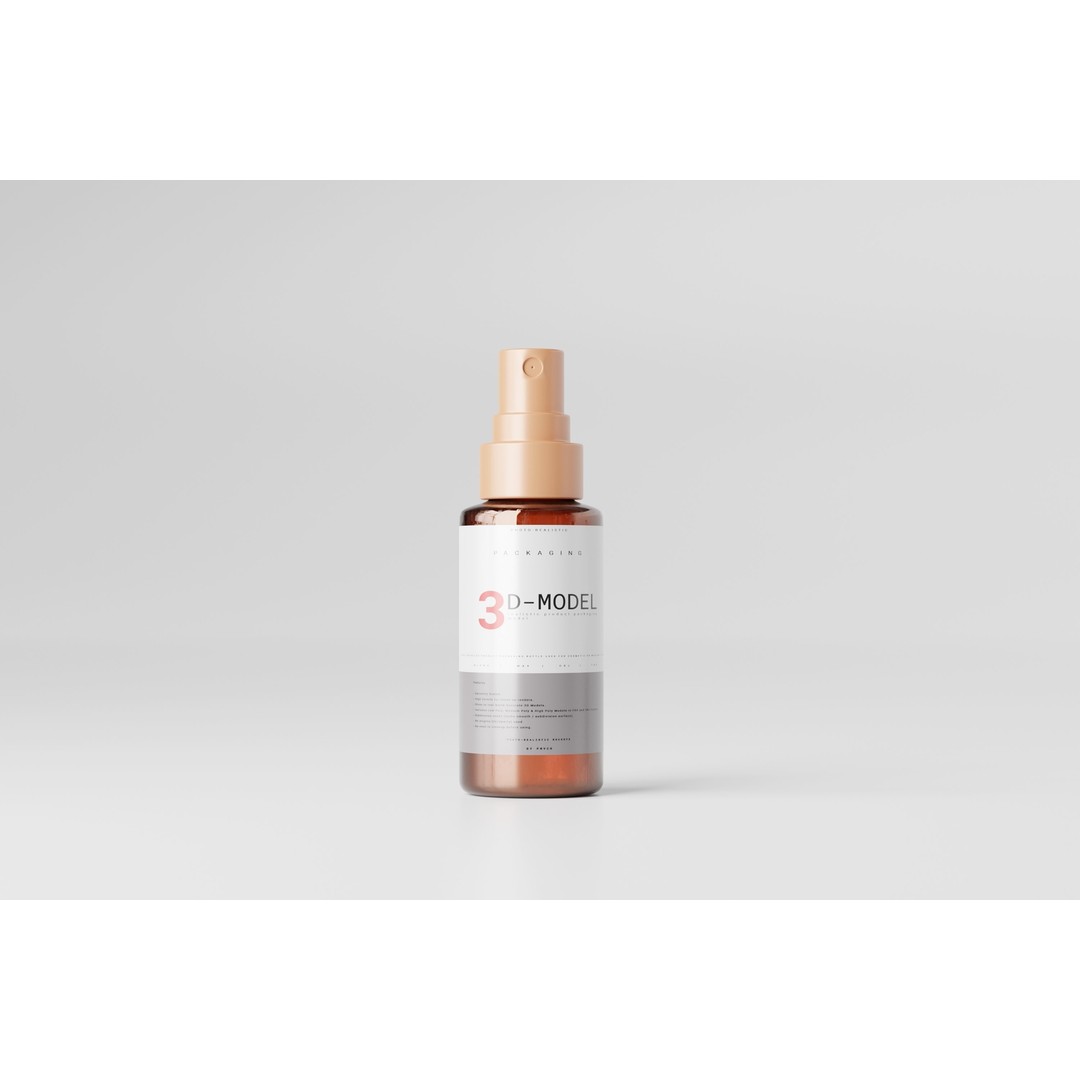 Amber Glass Airless Pump & Spray Bottle 3D Model – Low Poly, FBX, OBJ - View 5
