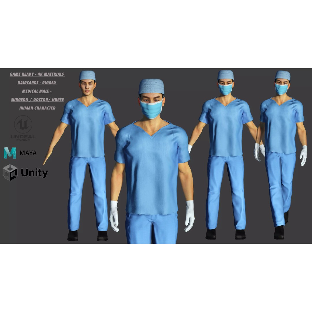 Realistic Medical Nurse Doctor Surgeon 3D Model – Low Poly Game Ready, FBX - View 2