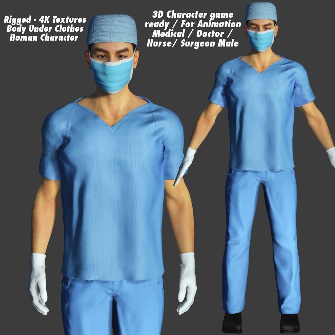 Realistic Medical Nurse Doctor Surgeon 3D Model – Low Poly Game Ready, FBX - View 3