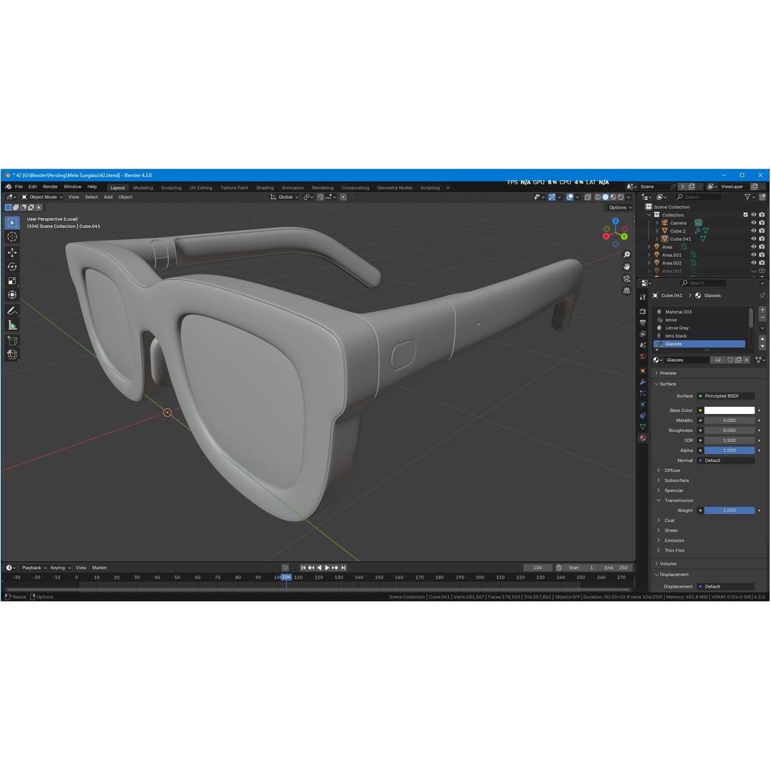 Orion AI Glasses 3D Model – Low Poly Modern Eyewear, FBX, Blender - View 10