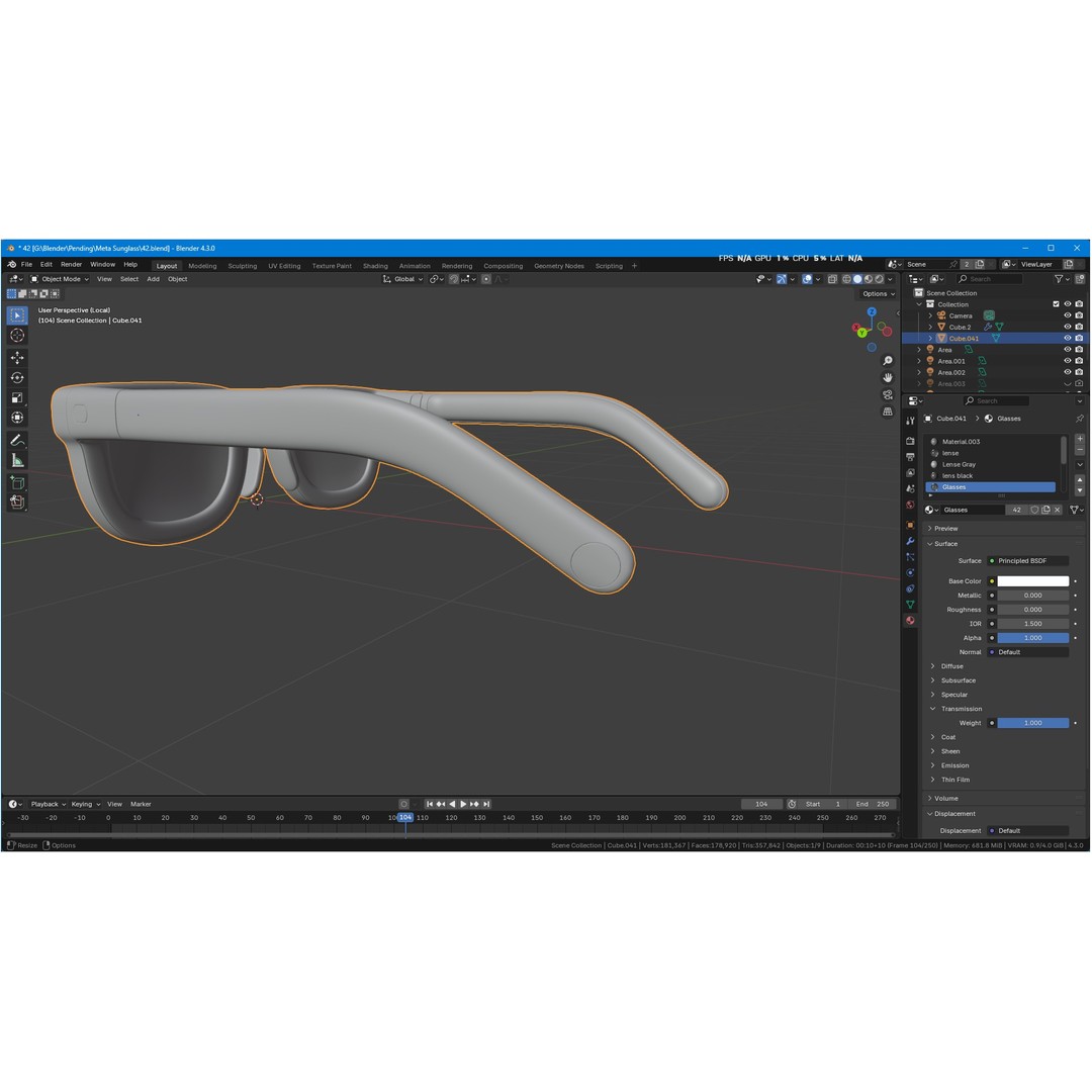 Orion AI Glasses 3D Model – Low Poly Modern Eyewear, FBX, Blender - View 11