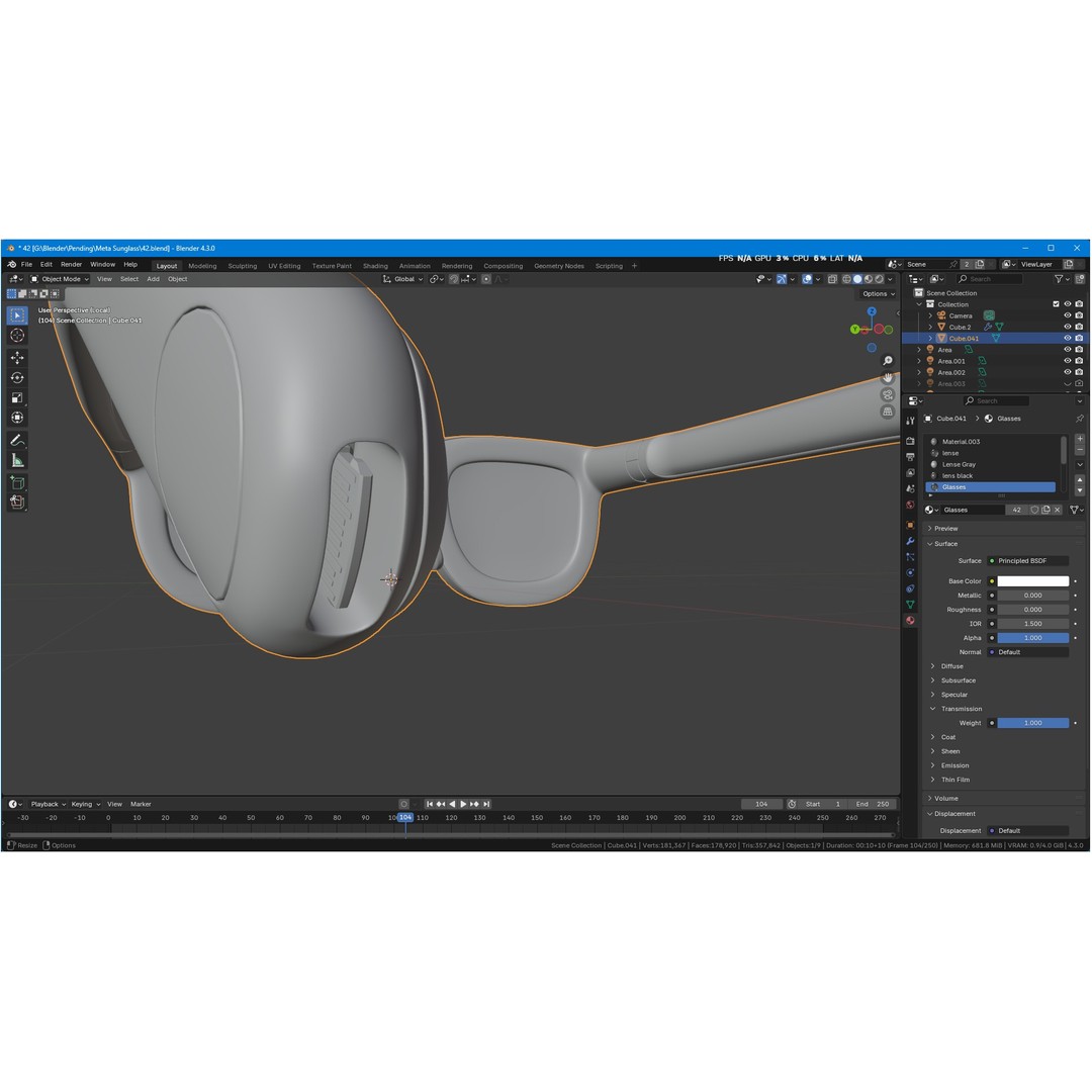 Orion AI Glasses 3D Model – Low Poly Modern Eyewear, FBX, Blender - View 12