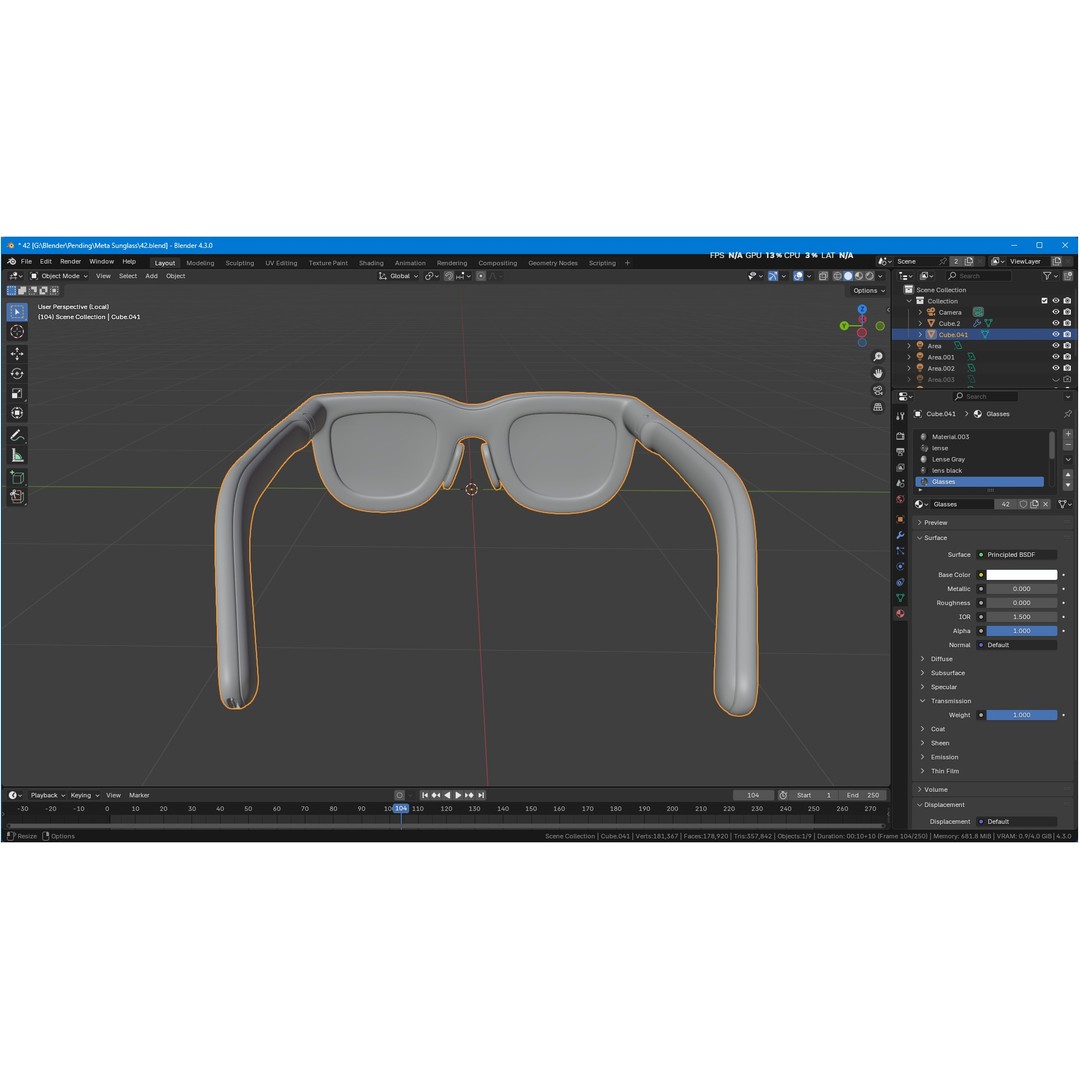 Orion AI Glasses 3D Model – Low Poly Modern Eyewear, FBX, Blender - View 13